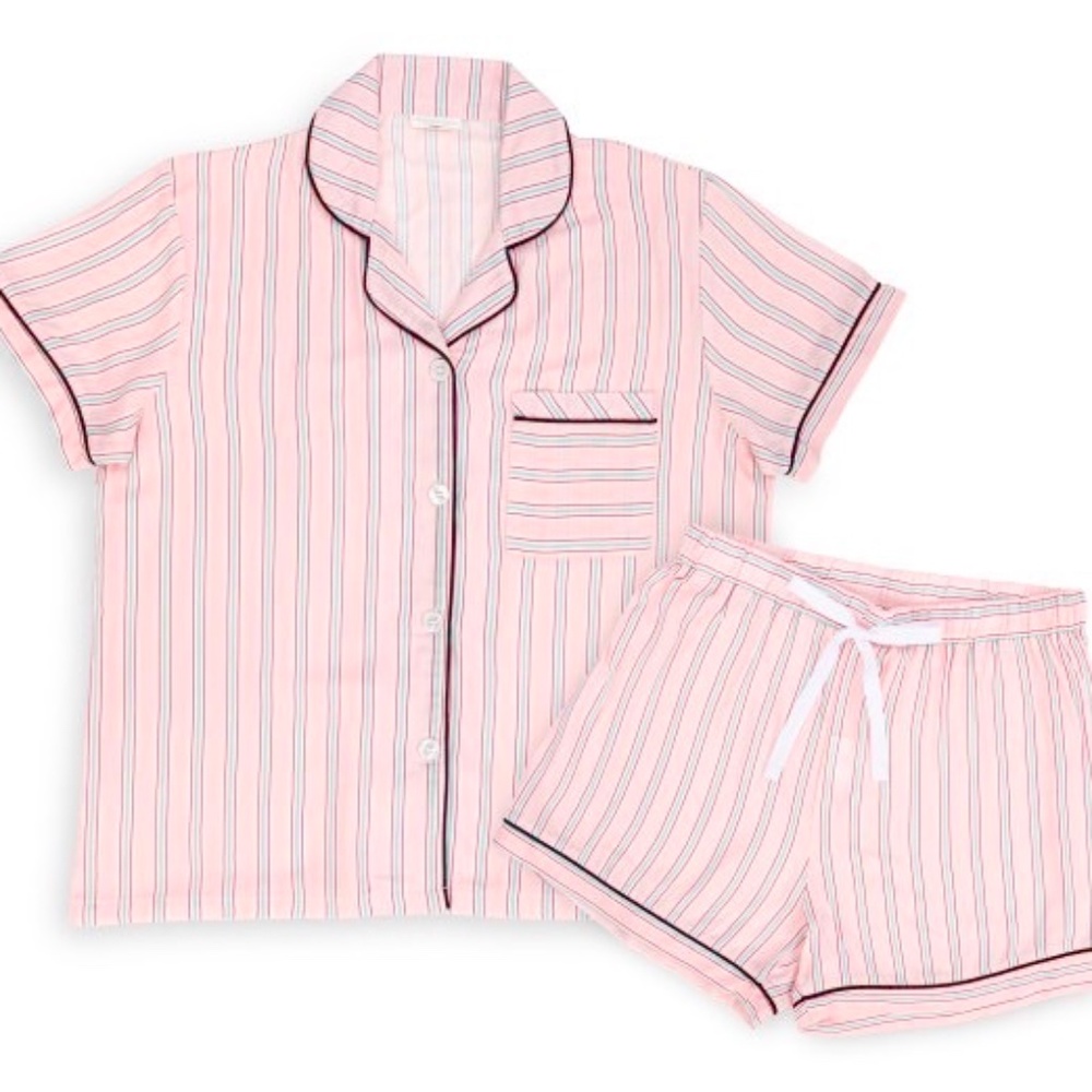 Demdaco Comfort Jammies Pink Stripe Pajamas Set Short Sleeve & Shorts PJs